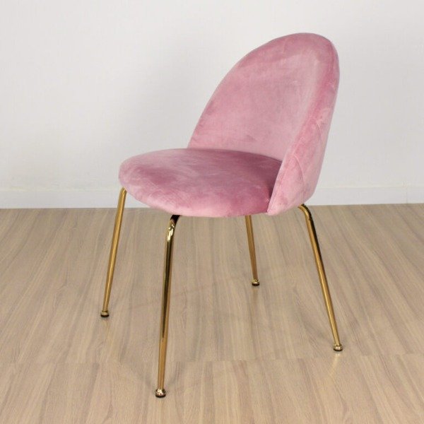 Producto - SILLA PRINCE TAPIZADA PANA ROSA PATA DORADA