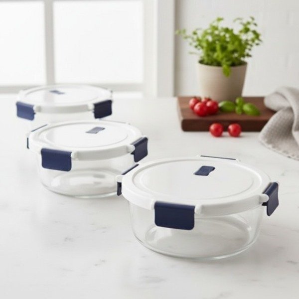 Producto - GANGA - SET DE 3 HERMETICOS REDONDOS DE VIDRIO BOROSILICATO FALTA UNA TRABA