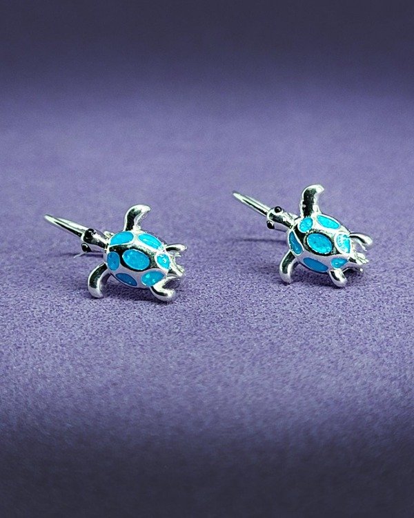 Producto - AR 979 - Aros de Plata 925 - Tortugas Turquesa y cierre Brisura