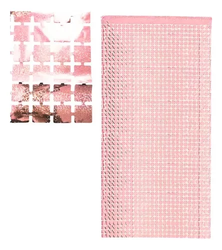 Producto - Cortina holografica de cuadrados chicos color rosa gold