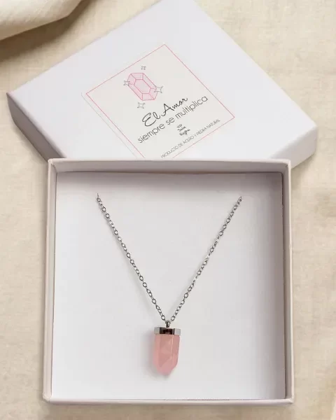 Producto - Collar Acero Cuarzo Rosa