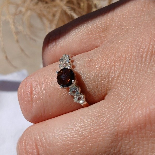 Producto - Anillo plata 925 Cuarzo ahumado y Topacio claro n17 - 4