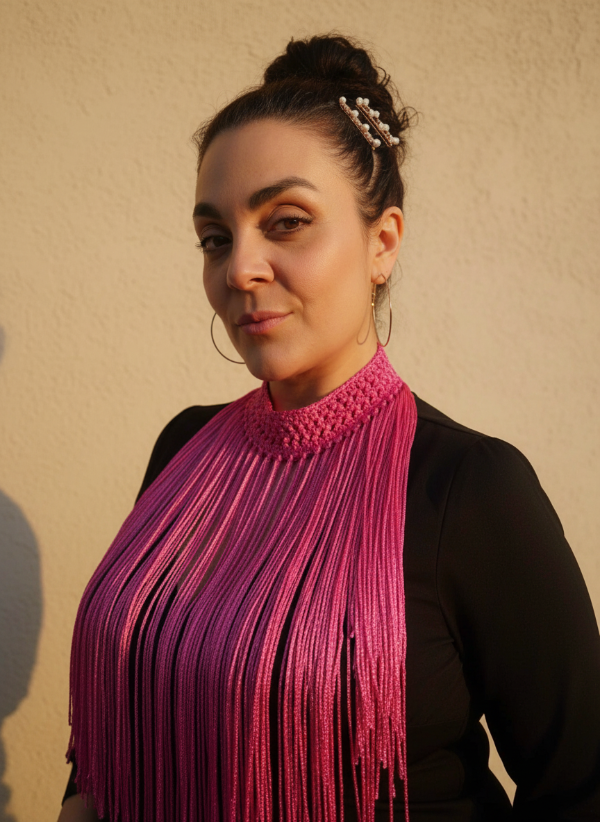 Producto - Collar De Flecos De Seda Recto Fucsia