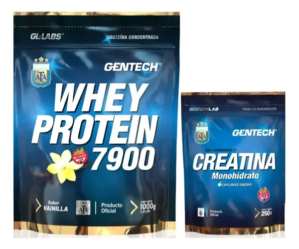 Producto - Gentech Whey Protein 7900 1kg + Creatina Monohidrato 250gr