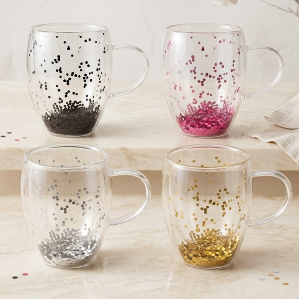 Producto - TAZA DOBLE VIDRIO GLITTER COLOR