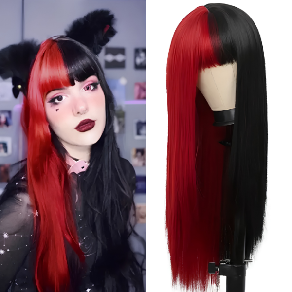 Producto - Peluca Bicolor Rojo/Negro