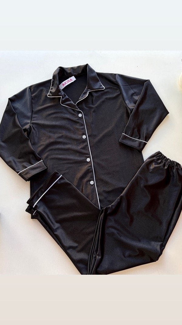 Producto - Pijama camisero satén negro