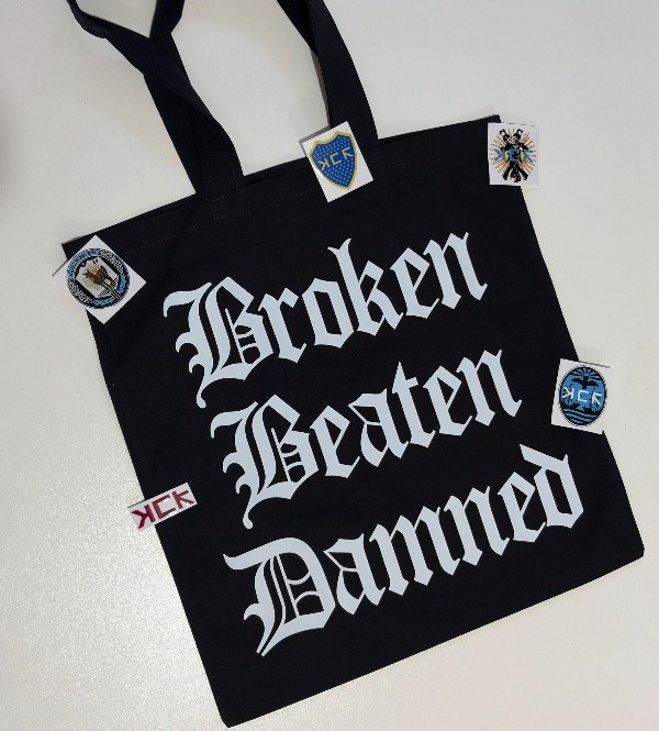 Producto - totebag x broken beaten damned x mcr merch + stickers dtf uv