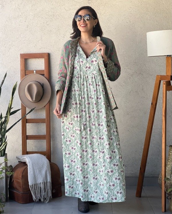 Producto - Vestido Boho de Algodón Hueso y Lila  M a XL