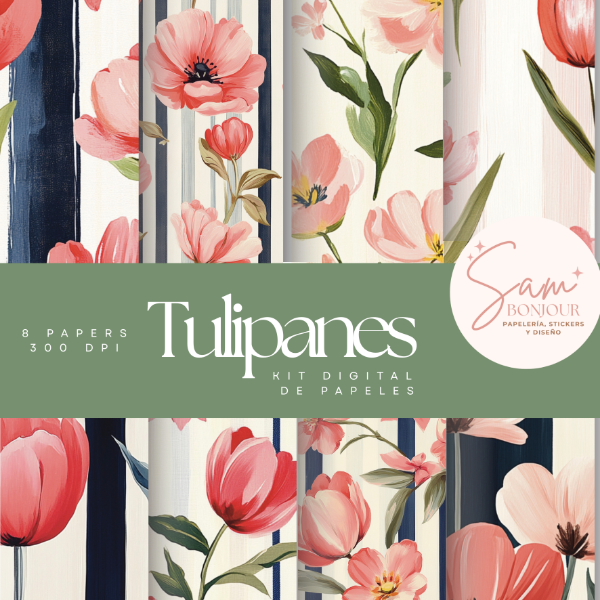 Producto - Archivos digitales: kit de papeles Tulipanes