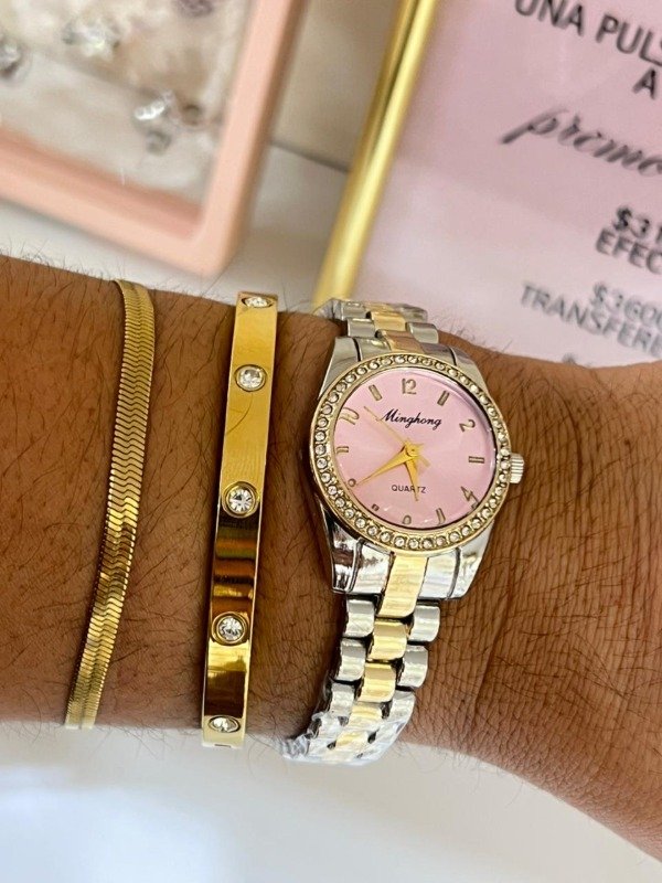 Producto - RELOJ BI COLOR CON FONDO ROSA