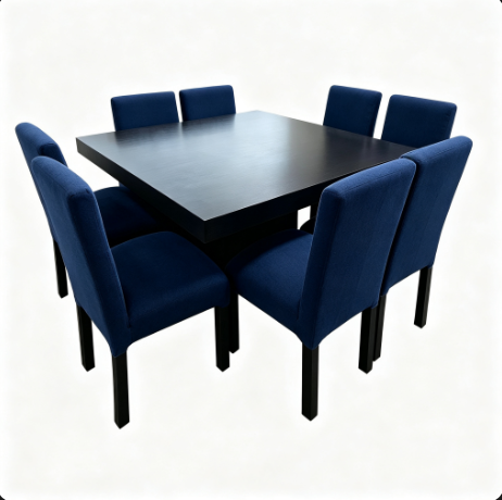 Producto - Juego de Comedor 8 Sillas Reforzadas + Mesa MDF Cuadrada Negra - Oferta - 1