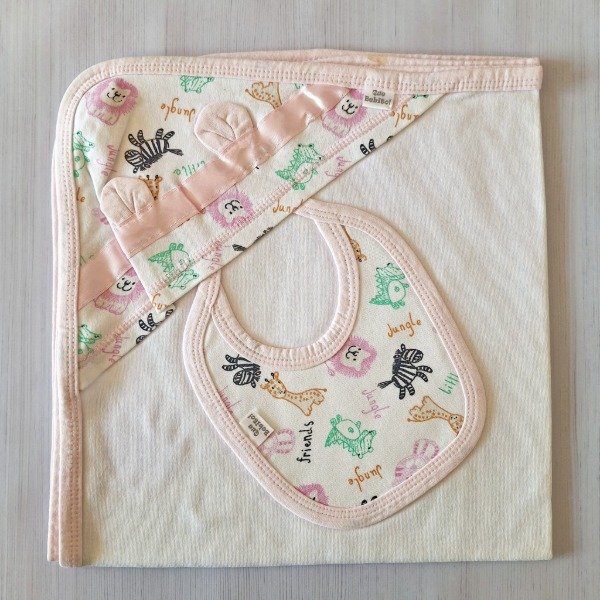 Producto - Mantita Recibidora + Babero Selva Rosa
