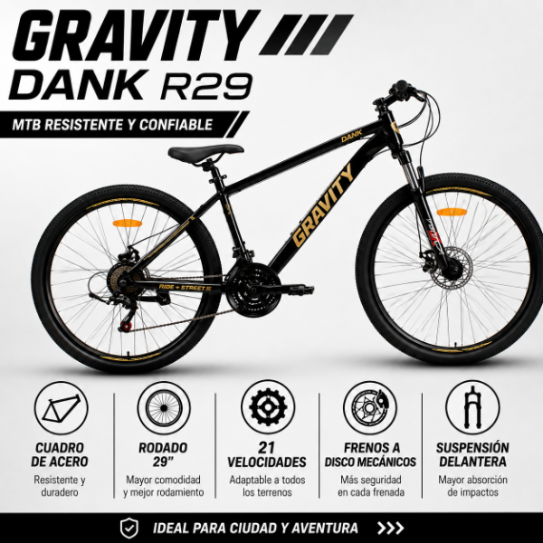 Producto - BICICLETA MTB GRAVITY DANK ACERO R29 - NEGRO