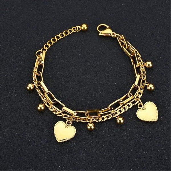 Producto - Pulsera de acero inoxidable 316L con dijes de corazón y boliitas - 1