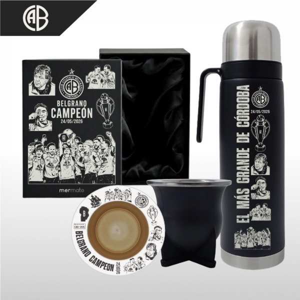 Producto - SET DE MATE + BOX PERSONALIZADO + TERMO MEDIA MANIJA BELGRANO CAMPEÓN V1 - 0