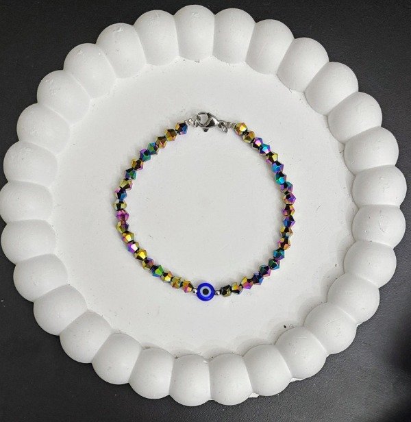 Producto - Pulsera Piedras Cristal Tornasol con Ojito
