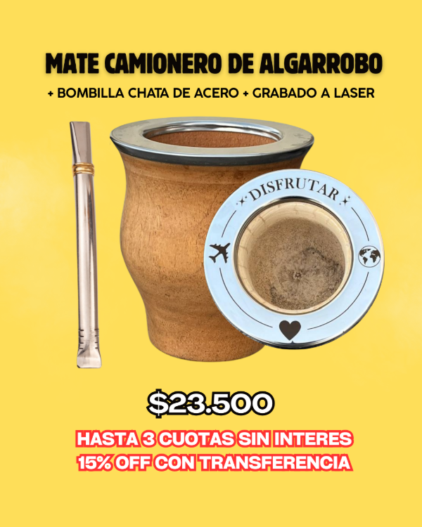 Producto - MATE CAMIONERO DE ALGARROBO PERSONALIZADO + BOMBILLA CHATA