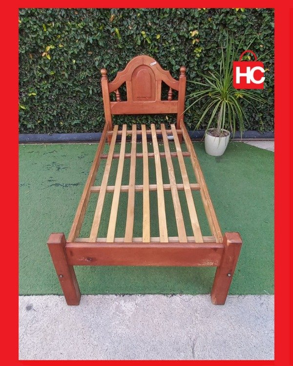Producto - Cama tradicional de 1 plaza fabricada en auténtico algarrobo macizo reforzado