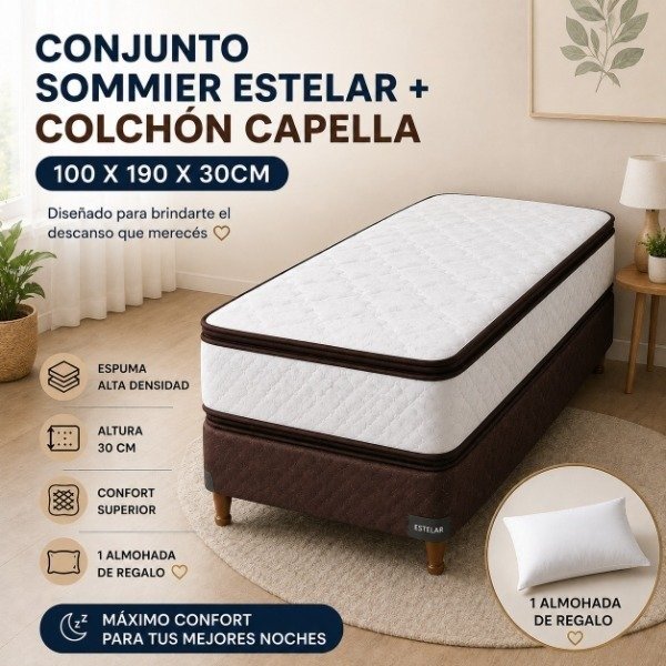Producto - CONJUNTO SOMMIER ESTELAR+COLCHON CAPELLA 100X190X30