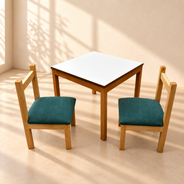 Producto - Mesa Madera con 2 Sillas Tapizadas CALIDAD PREMIUM - 4