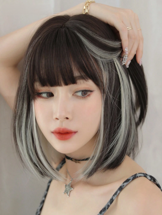 Producto - Peluca Marron con Gris Corta Skintop (Soft Kanekalon)