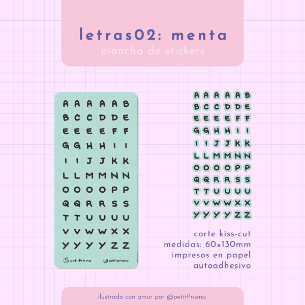 Producto - Plancha de stickers Letras: Mayúsculas Menta