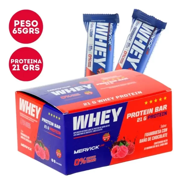 Producto - Whey Protein Bar x 21 Grs c/u - SIN TACC caja x12u MERVIK LAB - 1