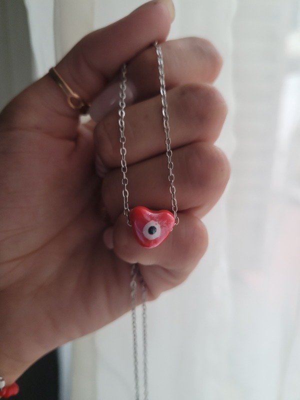 Producto - Gargantilla ojo protector rojo - cadena de acero (40 cm) + dije de cerámica
