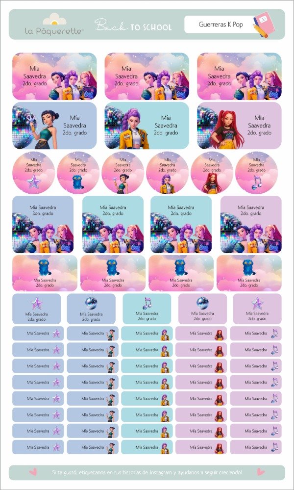 Producto - Etiquetas Escolares Guerreras K Pop