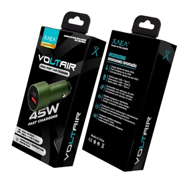 Producto - ADAPTADOR-CARGADOR 12V VOLTAIR MODX-517 - 3A -1USB + 1TC - XAEA - VERDE