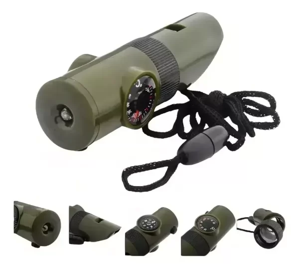 Producto - BRUJULA SILBATO 7 EN 1 LUPA MILITAR MULTIFUNCION EMERGENCIA