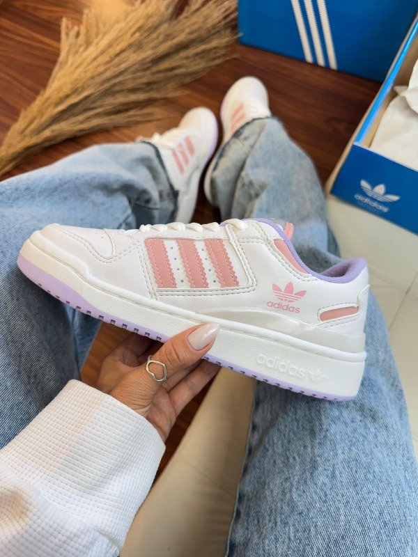 Producto - BF12. Adidas Forum Blanco Rosa Horma grande 34 al 39