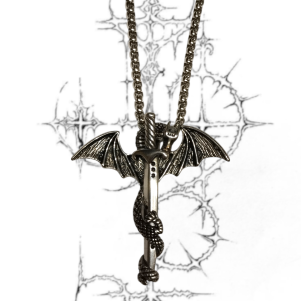 Producto - COLLAR ESPADA CON DRAGON ACERO PREMIUM CADENA 55CM