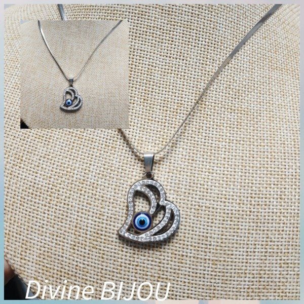 Producto - Collar acero corazón ojito strass A.Q