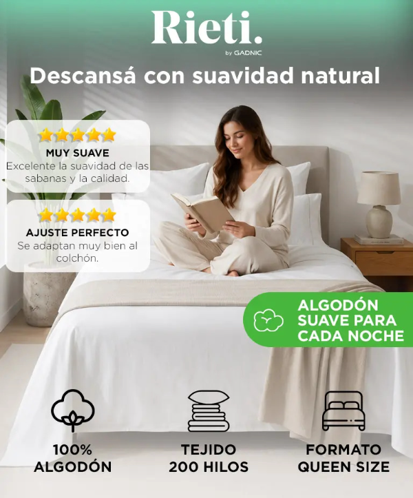 Producto - Juego de sábanas Queen Size -2 Plazas -200 Hilos -100 Algodón -Rieti By Gadnic - 1