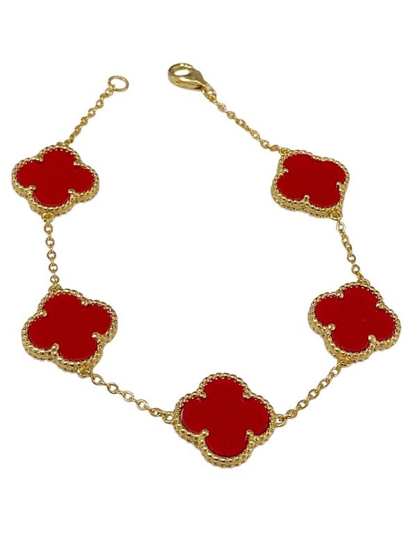 Producto - Pulsera Plata 925 Dorado Trebol rojo