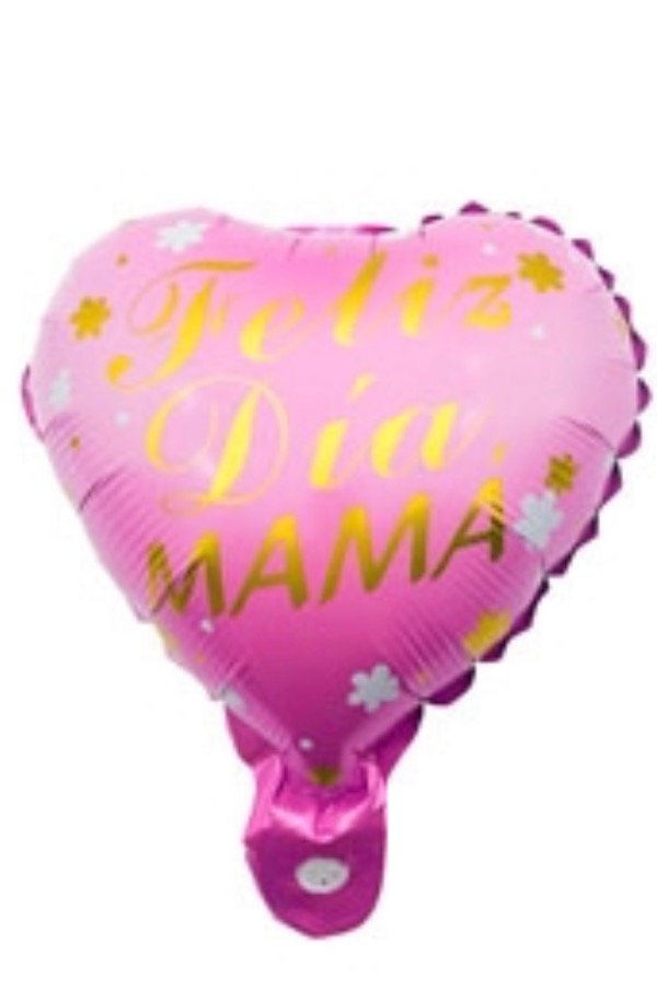 Producto - GLOBO CORAZÓN FELIZ DÍA MAMÁ ROSA CON FLORES 25 cm