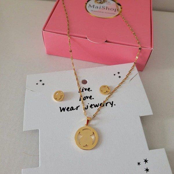 Producto - Conjunto Collar + Aros Osito Dorado