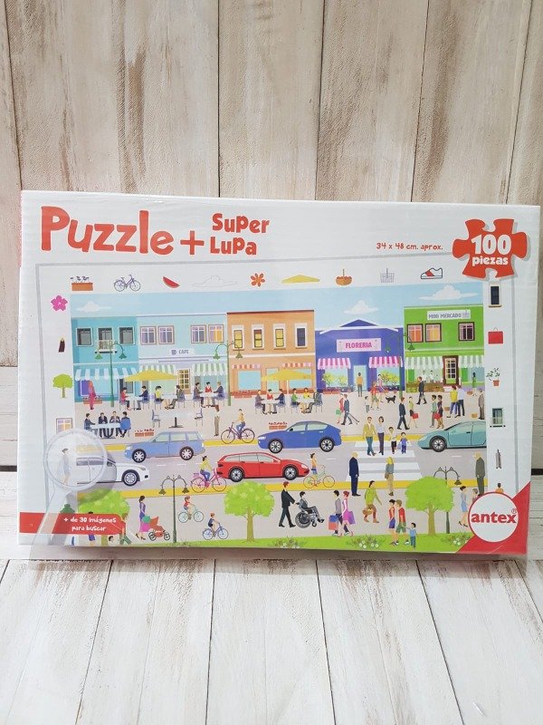 Producto - Rompecabezas + súper lupa- 100 piezas- 34 cm x 48 cm- Antex