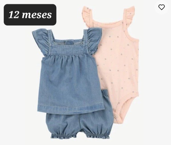 Producto - Trio carters remera, body y short talle 12 meses jean