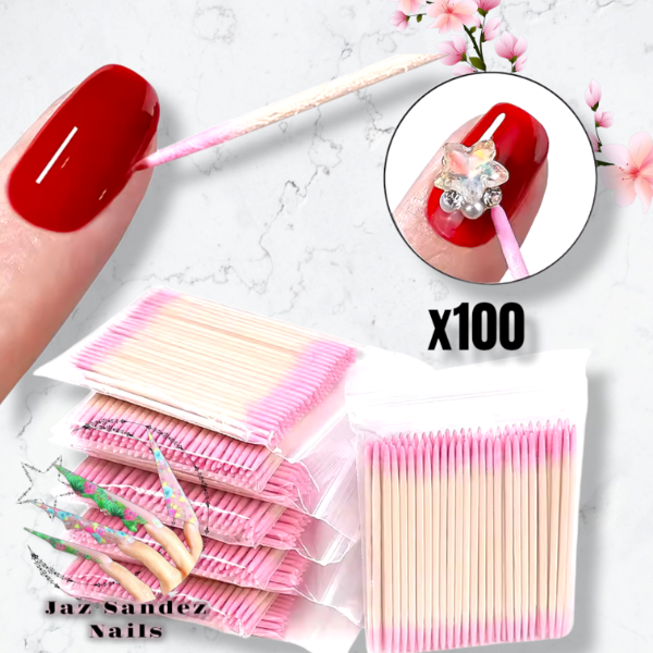 Producto - MICRO HISOPOS ROSAS MADERA DOBLE x100