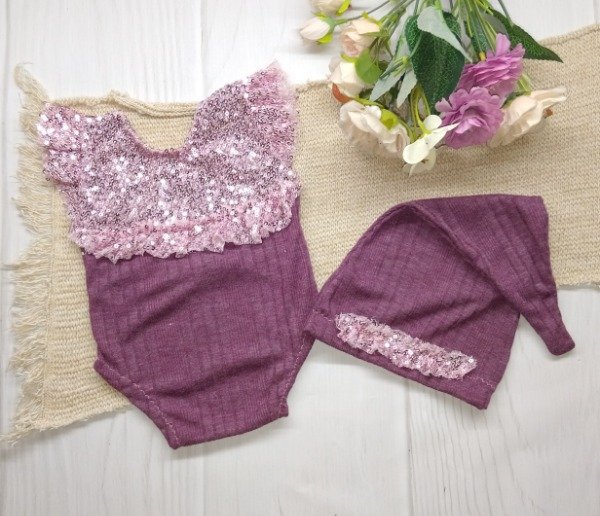 Producto - Body y dormilón violeta osc NB