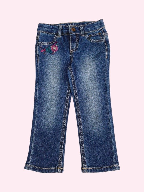 Producto - Jean elastizado azul oscuro con flores bordadas Colloky 2 años