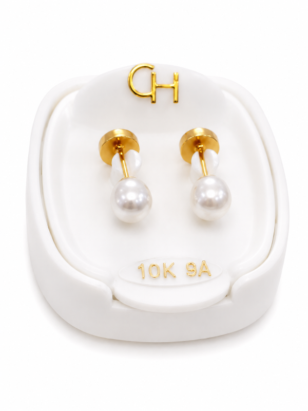 Producto - Aros abridores ch perla 6mm - perno y cabezal oro 18k