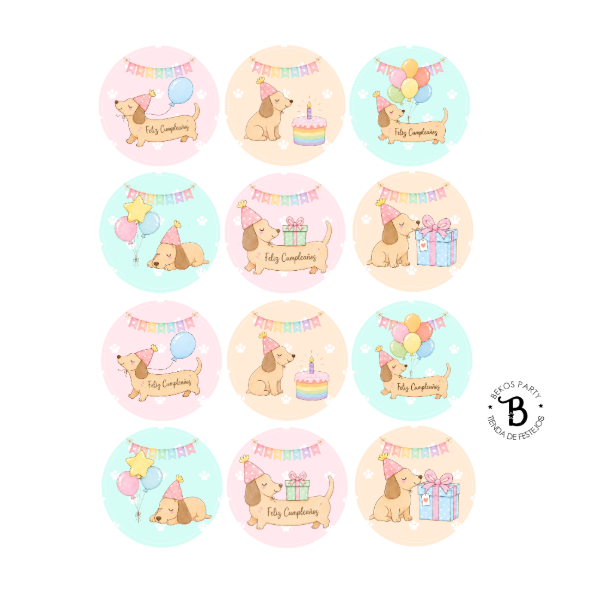 Producto - Stickers x 12 Perro Salchicha
