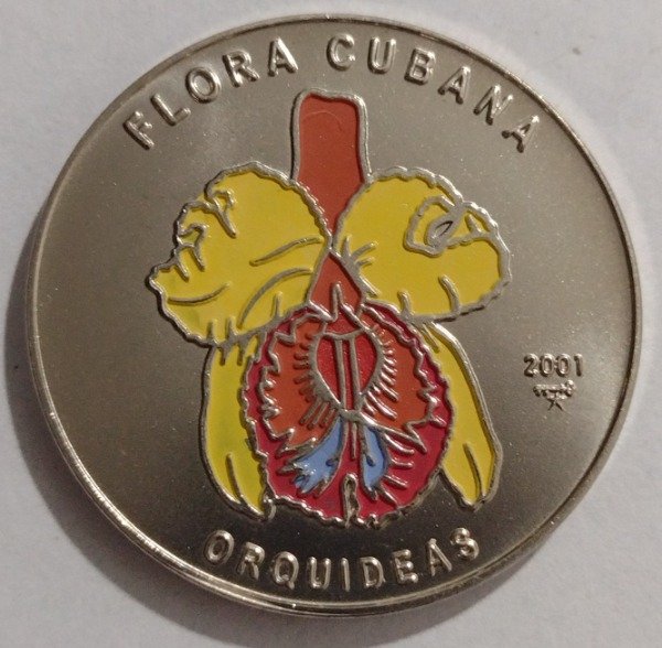 Producto - Cuba 1 peso 2001 flora cubana (orquídea amarilla)