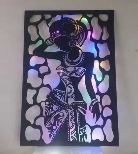 Producto - Cuadro Calado Mdf Africana Con Luces Led  54 X 78 - 1