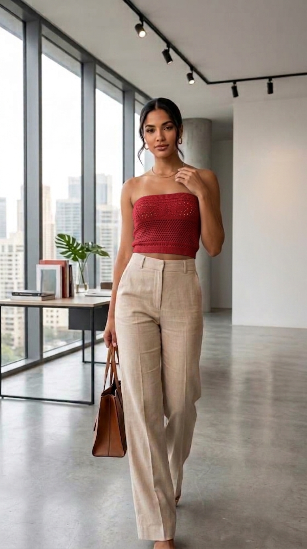 Producto - Top Crop Strapless Tejido en Hilo de Algodón - Estilo Calado Texturado - 6