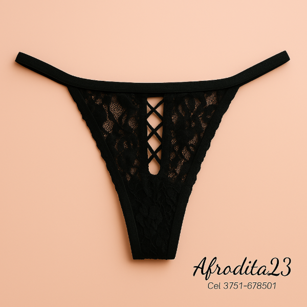 Producto - Mordisco Tanga negra abierta de puntilla y cinta de raso Cod A5-07